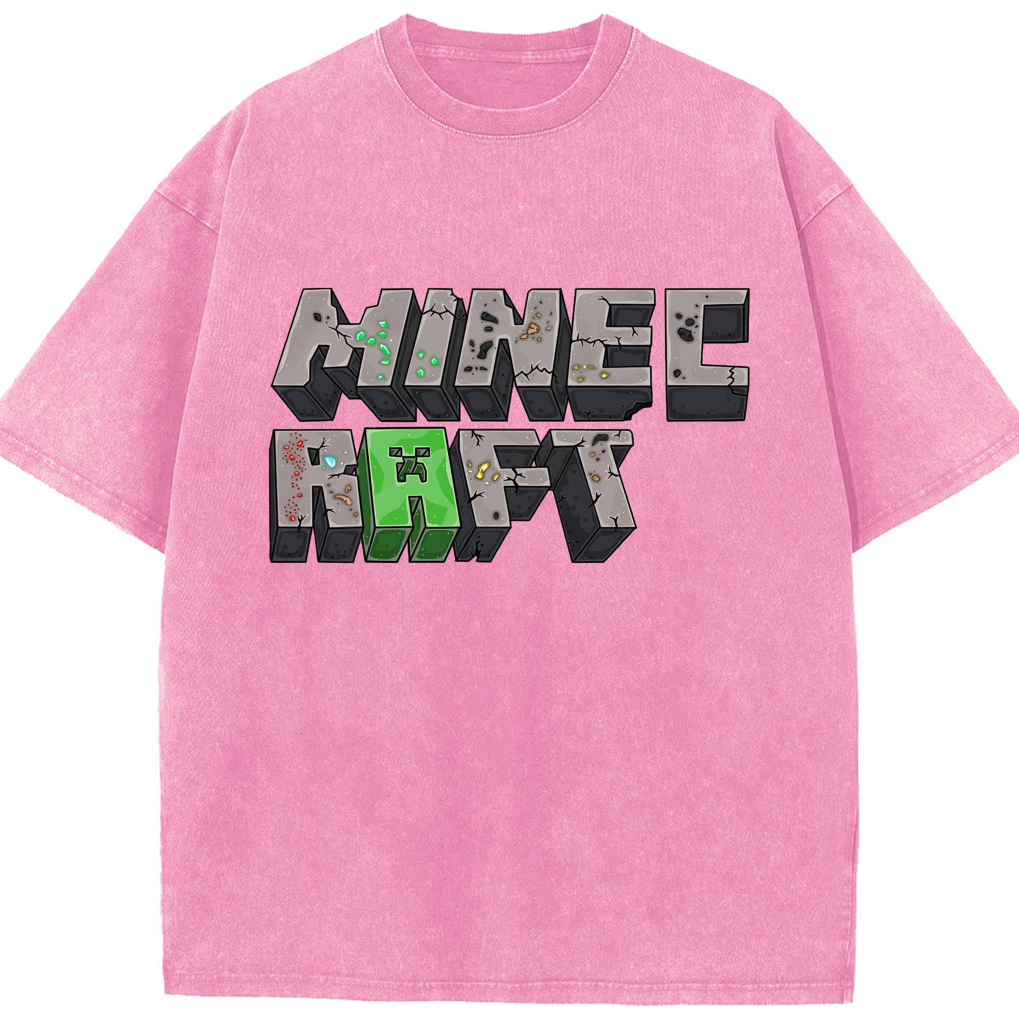 （画像用） マインクラフト ブロックの世界 Minecraft MC Block world 綿100% ヴィンテージ風 半袖Tシャツ（フロントプリント）